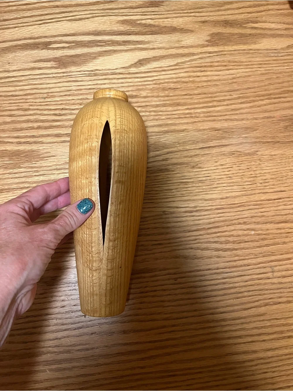 Vintage Handmade Wooden Bud Vase With Cutouts